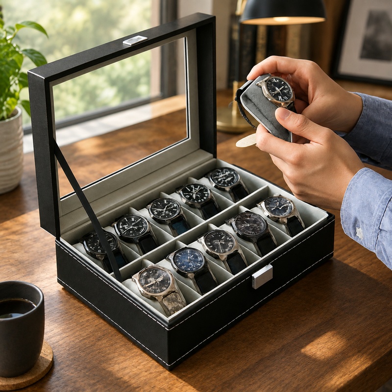 PU Leather Display Organizer w - Watch Display Box ulasan dan harga